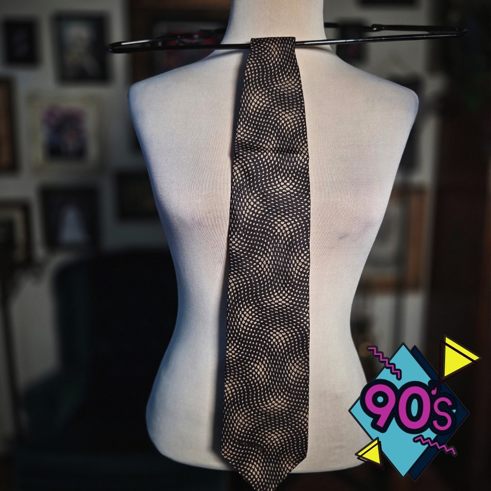 Structure Silk Tie Vintage 90s Mens Geometric Abstract Brown Black Made in USA